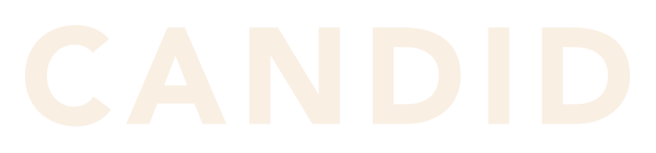 CANDID logo in cream