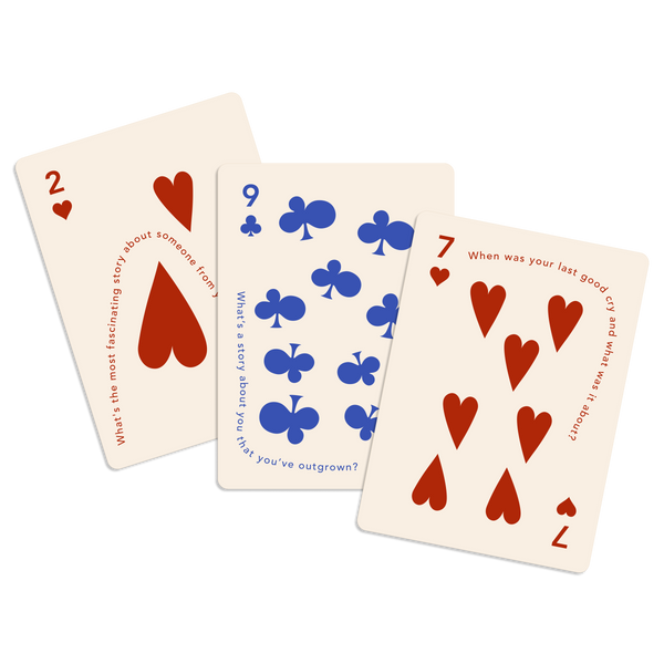 Three CANDID cards with questions on their faces