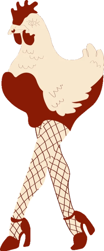The sexy chicken: a white hen in sunglasses, fishnets and red heels